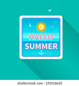 Summer, Seaside view poster. Vector background illustration
