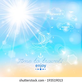 Summer, Seaside view poster. Vector background illustration