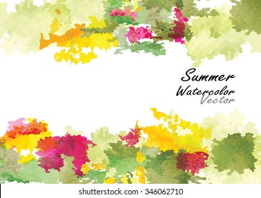 Summer season abstract background ,vector watercolor brush design ,for card,frame or background,green and yellow color  happy concept