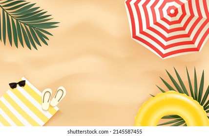 Summer season banner with accessories and copy space