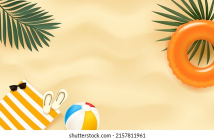 Summer season banner with accessories and copy space