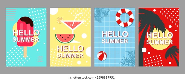Summer season banner or background. Vector Illustration Elements of Hand Drawn Lettering of Hello Summer with Sun. doodle handwritten brush design.