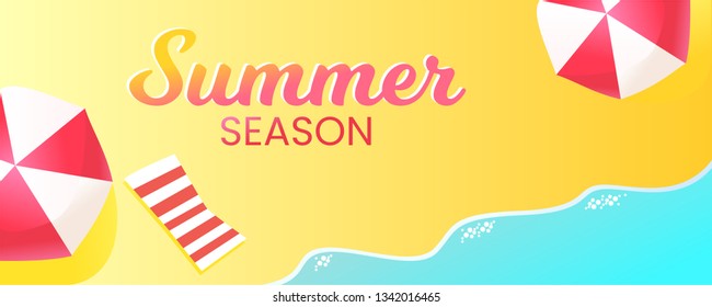 Summer season banner poster with beach illustration design