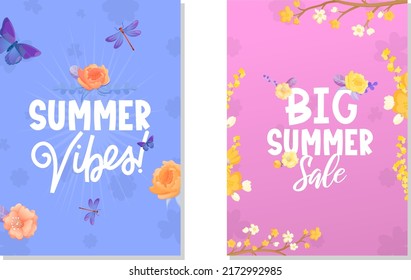Sommersaison bunte Plakate. Vektorvorlage für Anzeigen