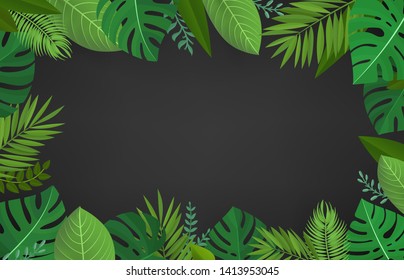 Summer season composition with green tropical leaves