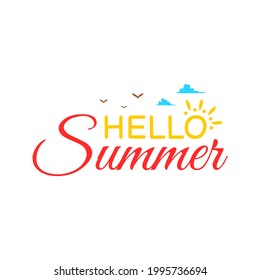 Summer season concept hello summer element design good for banner, flyer, poster, greeting card, clip art with sun and cloud icon on flat color