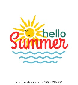 Summer season concept hello summer element design good for banner, flyer, poster, greeting card, clip art with sun icon on flat color