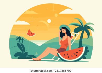 summer season flat design vector illustration, summer season background vector illustration