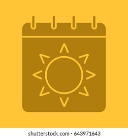 Summer season glyph color icon. Silhouette symbol. Calendar page with sun. Negative space. Vector isolated illustration