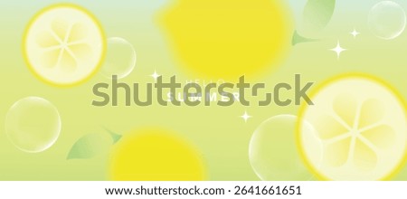 Summer season gradient fruit art background vector. Modern wallpaper design with lemon, bubble. Illustration design for social media, print, cover, banner, backdrop, packaging, ads.