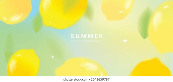 Summer season gradient futuristic art background vector. Modern wallpaper design with lemon. Illustration design for social media, print, cover, banner, backdrop, packaging, ads.