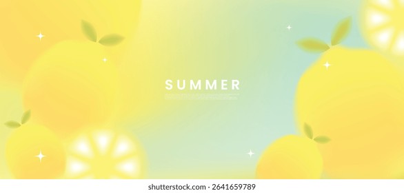 Summer season gradient futuristic art background vector. Modern wallpaper design with lemon. Illustration design for social media, print, cover, banner, backdrop, packaging, ads.