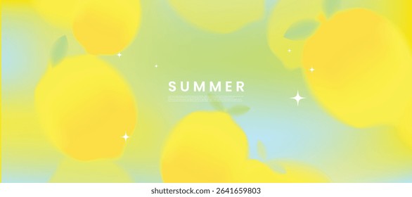 Summer season gradient futuristic art background vector. Modern wallpaper design with lemon. Illustration design for social media, print, cover, banner, backdrop, packaging, ads.