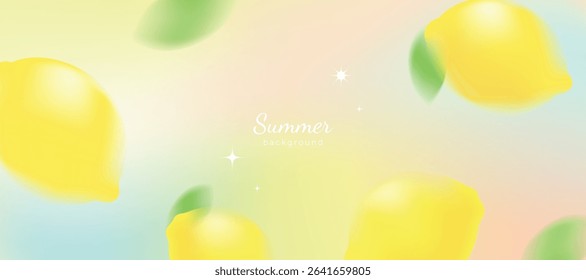 Summer season gradient futuristic art background vector. Modern wallpaper design with lemon. Illustration design for social media, print, cover, banner, backdrop, packaging, ads.
