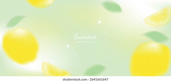 Summer season gradient futuristic art background vector. Modern wallpaper design with lemon. Illustration design for social media, print, cover, banner, backdrop, packaging, ads.