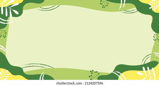 Summer Season Green Background Banner with Blank Space for Text, Abstract Nature Frame. Handdrawn Vector Background.