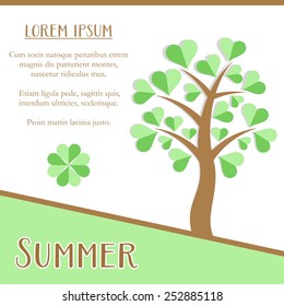 Summer season greeting card design with green tree