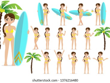 Summer season holiday. Cartoon character on the beach , people and activities design vector