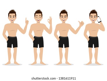 Summer season holiday. Cartoon character on the beach , Handsome man with swimming pant and activities design vector