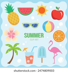 Conjunto de Clipart de diseño de iconos de temporada de verano