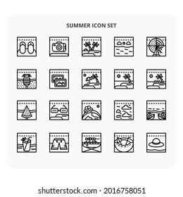 summer season icon set outline style