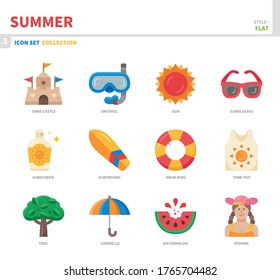 summer season icon set,flat style,vector and illustration