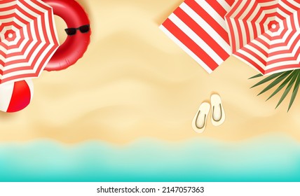 Summer season illustration with season accessories and copy space
