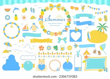 Summer season Illustrations and Decorations, No text ver. This collection includes  frames,icons, nature,ornament,doodles,ribbons and more.