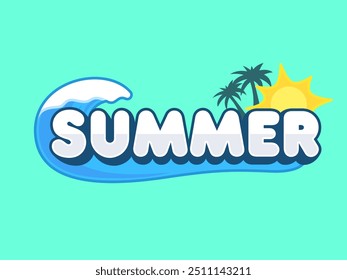Summer Season Logo Typograph Cartoon Vector Icon Illustration. Nature Object Icon Concept Isolated Premium Vector. Flat Cartoon Style