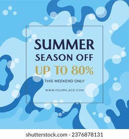 Summer Season Off Big Deal Hot Sale Template (Blue Water Abstract Shapes Background)