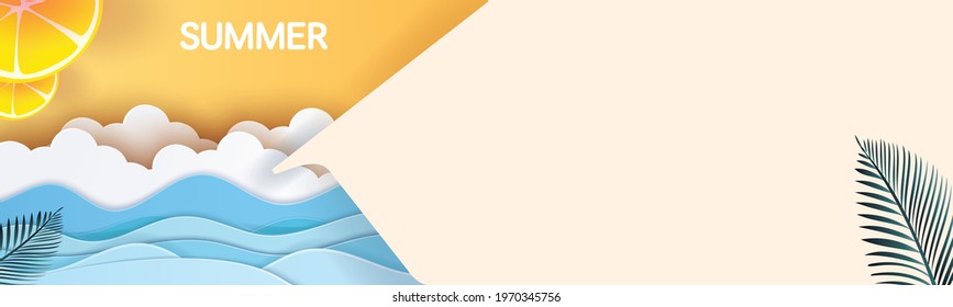 summer season paper art vector illustation holiday travel sea and sun background for website design template yellow 