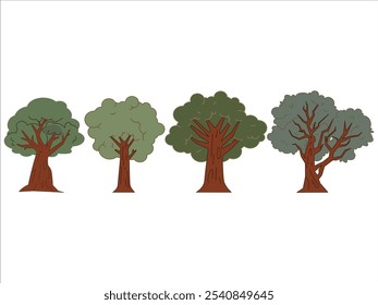 Summer season plant growth fertile trees forest woods botanical natural flora colorful leaves nature environment design icon set collection