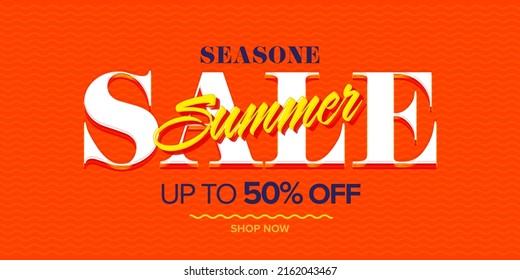 Summer season sale with half price discount. Sale banner advertising up to 50 percent off vector illustration