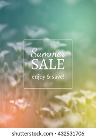 Summer Season Sale Vector Banner on Vector Photorealistic Blur Background with Flowers