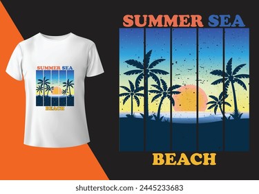 Summer season sunrise grunge vector clothing, poster, banner design