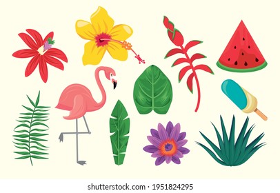 summer season tropical set icons