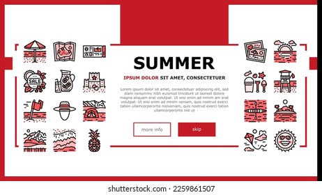 summer season vacation nature landing web page vector. holiday travel, sun beach, poster sea, tropical sale, party, hot discount promotion summer season vacation nature Illustration