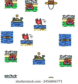 summer season vacation nature vector seamless pattern thin line illustration