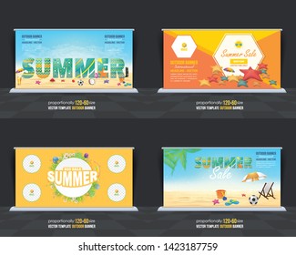 Summer Season Vector Background. Holiday Concept Advertising Design Set.  Print Ready Ad or Website Horizontal Template Collection