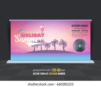 Summer Season Vector Background. Holiday Concept Advertising Design with Image Add Feature Outdoor Banner and Print Ready Ad or Website Horizontal Template