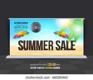 Summer Season Vector Background. Holiday Concept Advertising Design with Image Add Feature Outdoor Banner and Print Ready Ad or Website Horizontal Template