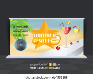 Summer Season Vector Background. Holiday Concept Advertising Design with Image Add Feature Outdoor Banner and Print Ready Ad or Website Horizontal Template