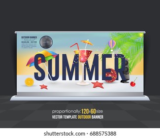 Summer Season Vector Background. Holiday Concept Advertising Design with Image Add Feature Outdoor Banner and Print Ready Ad or Website Horizontal Template