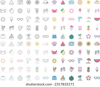 Summer season vector icon illustration set