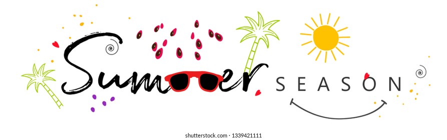 Summer Season vector illustration, sale offer discount header with summer elements and stylish text