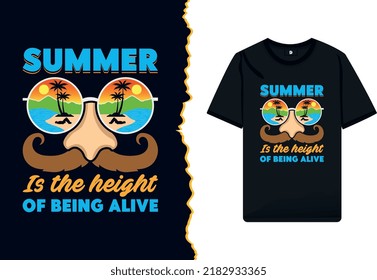 summer season vector t-shirt design with sunglass illustration. Vacation typography arts and retro colorful shirt template. svg
