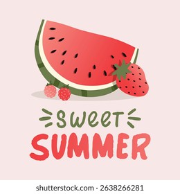 summer season with watermelon slice and berries