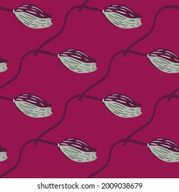 Patrón estacional de verano sin fisuras con adorno de flor de brotes de adormidera. Fondo rosa brillante. Impresión abstracta. Ilustración bursátil. Diseño vectorial para textiles, tela, giftwrap, papel pintado.