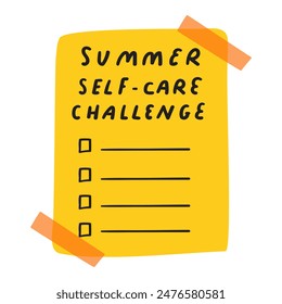 Summer self-care challenge. Hand drawn vector design on white background.