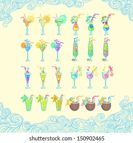 Summer set of 24 cocktails. 